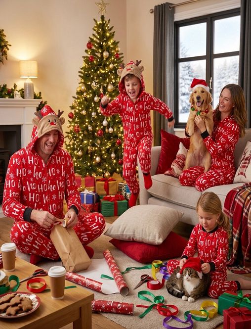 Hovedbilde Julepyjamas jumpsuit HO-HO-HO herre - Match hele familien