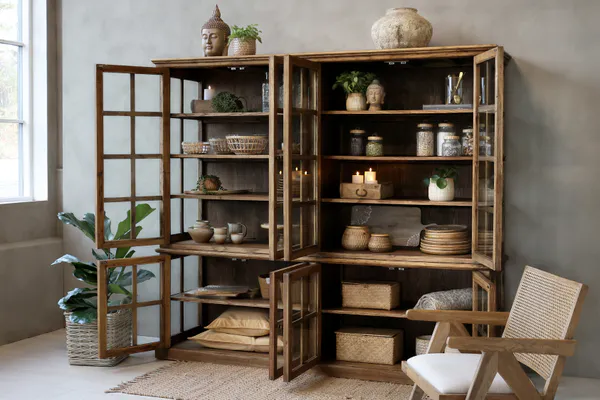 Hovedbilde Marseille Natur Vitrineskap med 8 dører og hyller - Chic Antique