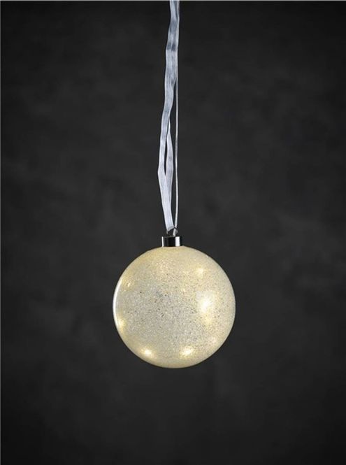 Hovedbilde Julekule i glass med ledlys og snøeffekt - 15 cm diameter