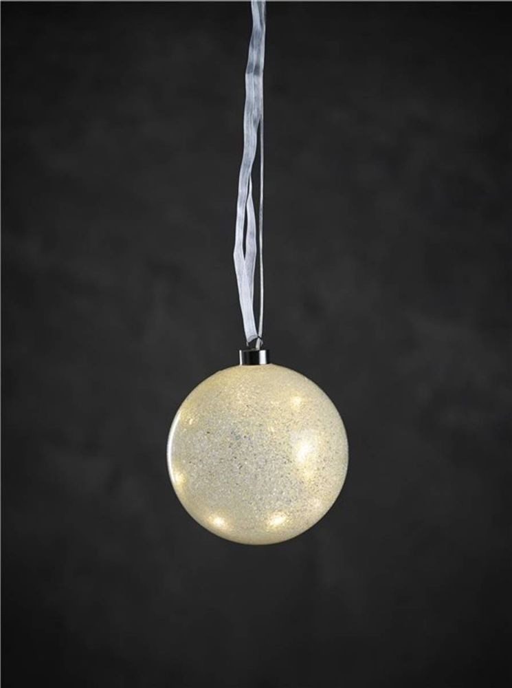 Julekule i glass med ledlys og snøeffekt - 15 cm diameter