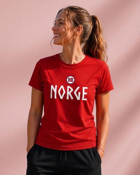 Hovedbilde Norge t-shirt i rød viking - Norsk supporter t-skjorte
