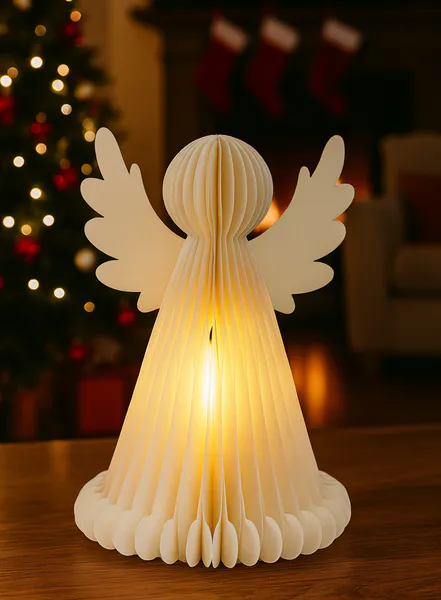 Hovedbilde Papir engel med ledlys - 38 cm høy