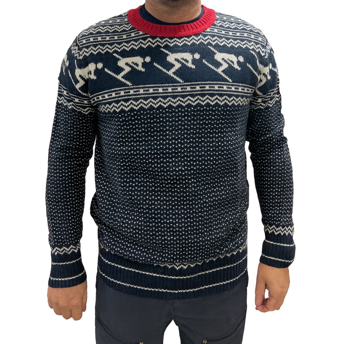 Geilo unisex ullgenser i marine/offwhite/rød