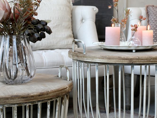 Hovedbilde Sofabord i hvit med trelokk - Sett med 2 bord - Chic Antique