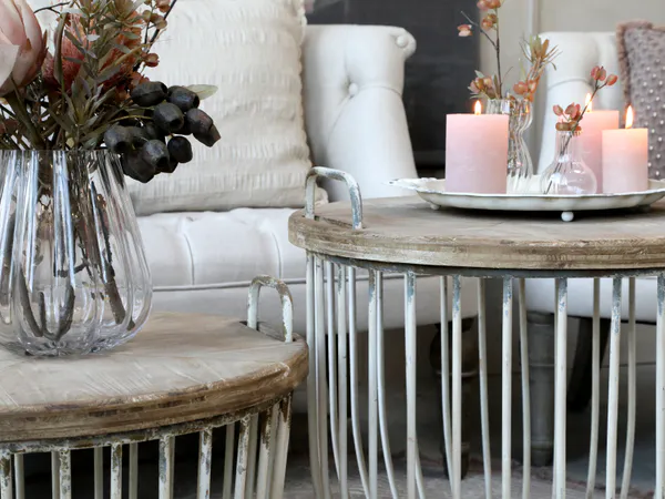 Hovedbilde Sofabord i hvit med trelokk - Sett med 2 bord - Chic Antique