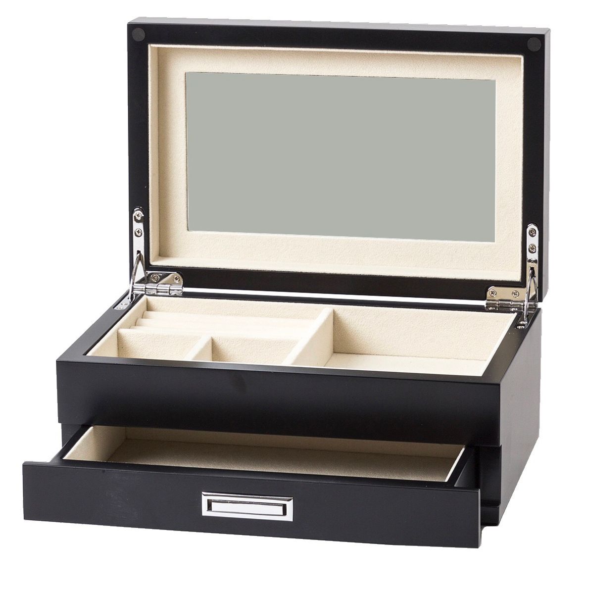 Smykkeskrin i sort / beige imitert skinn