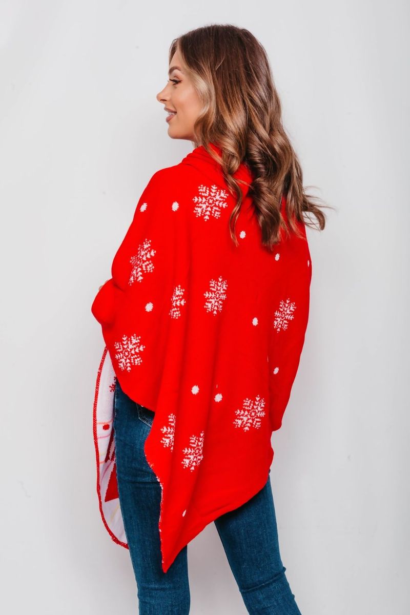 Juleponcho rød Merry Christmas - One size