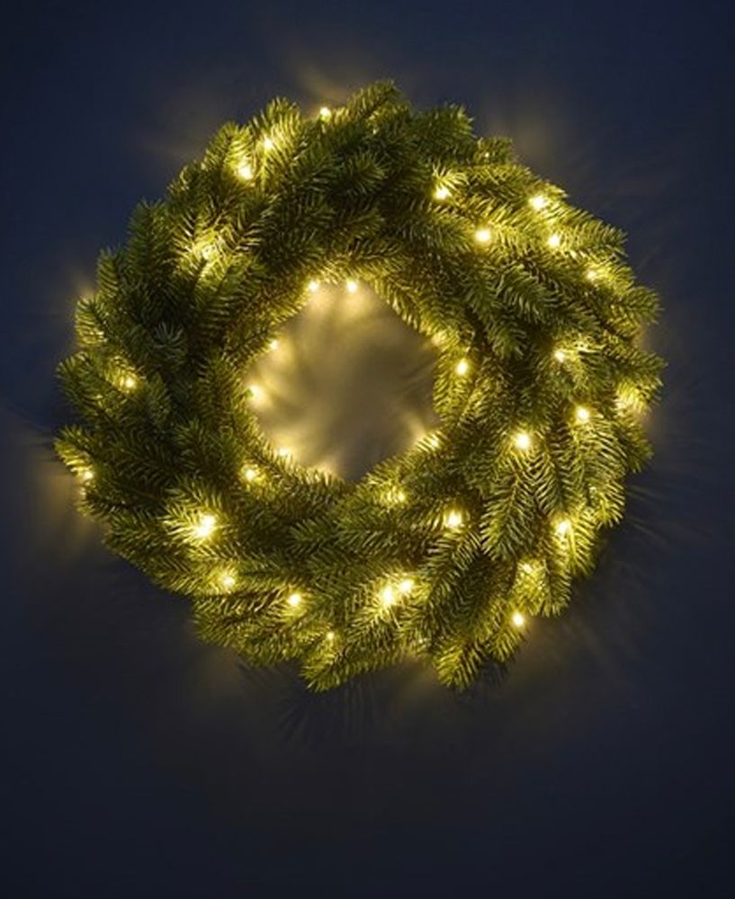 Naturtro julekrans med ledlys og timer - 40 cm