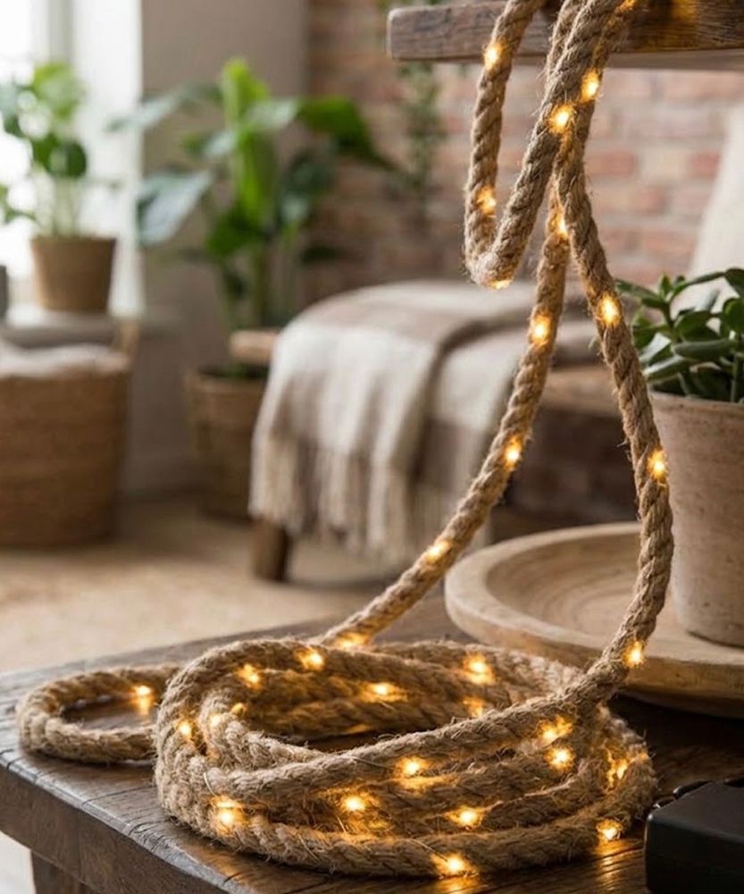 Dekortau i jute med LED-lys jute 3 m