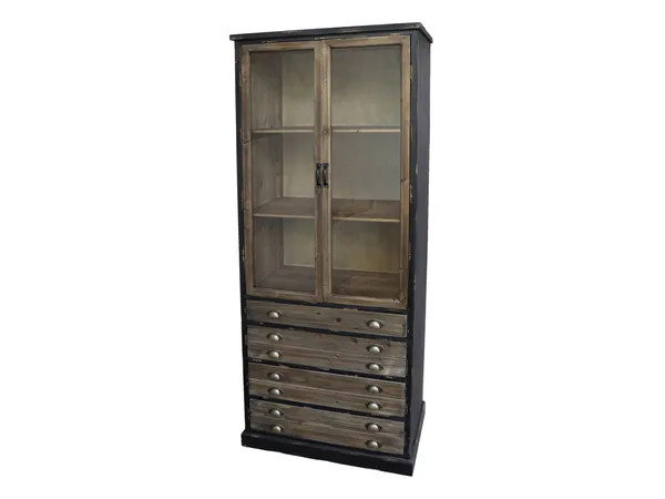 Hovedbilde Vitrineskap Med 2 Glassdører Og 4 Skuffer Fra Chic Antique