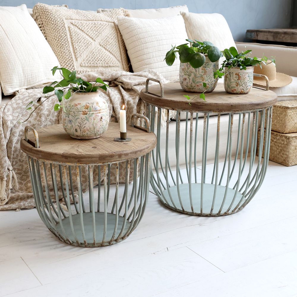 Sofabord i opal med trelokk - Sett med 2 bord - Chic Antique