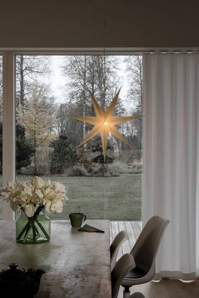 Hovedbilde Vinudsstjerne messingfarget papp med ledlys - 60 cm