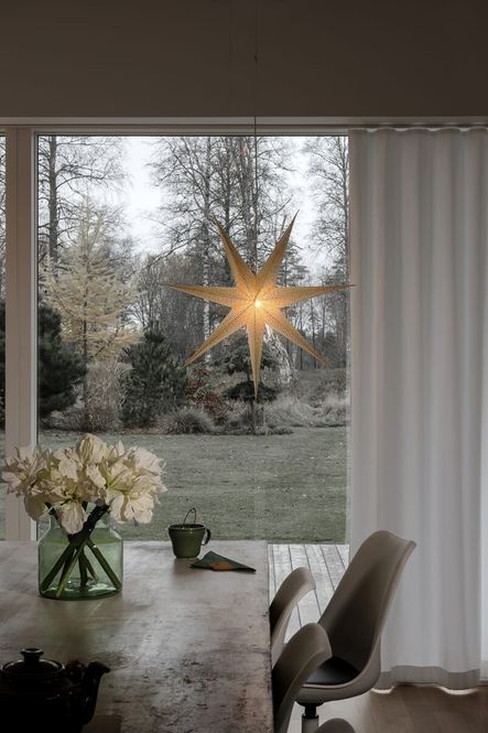 Hovedbilde Vinudsstjerne messingfarget papp med ledlys - 60 cm