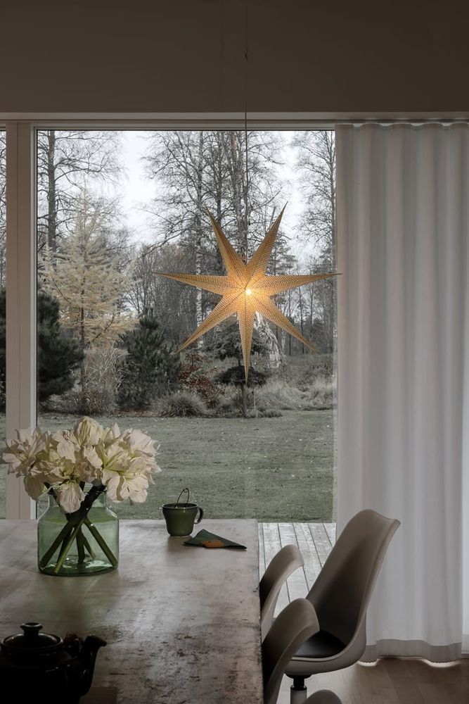 Vinudsstjerne messingfarget papp med ledlys - 60 cm