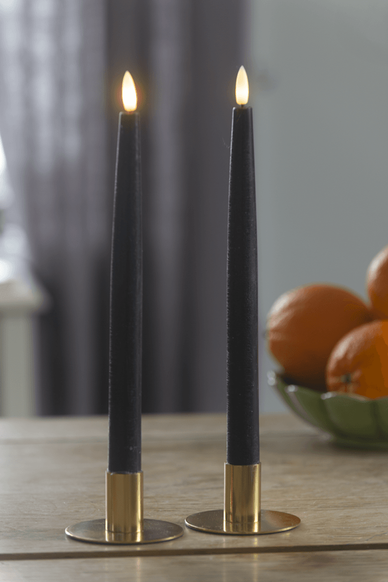 2 pk med sorte kronlys med ledlys - 28,5 cm 