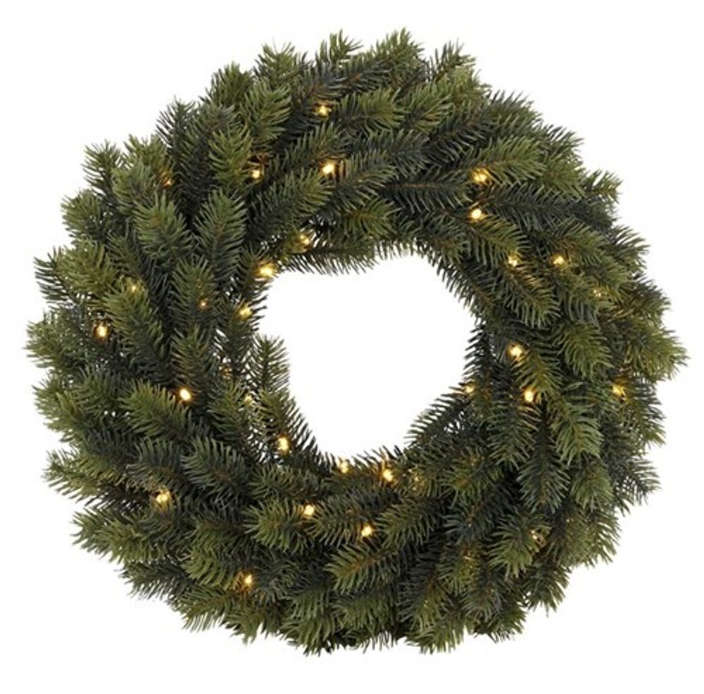 Naturtro julekrans med ledlys og timer - 40 cm