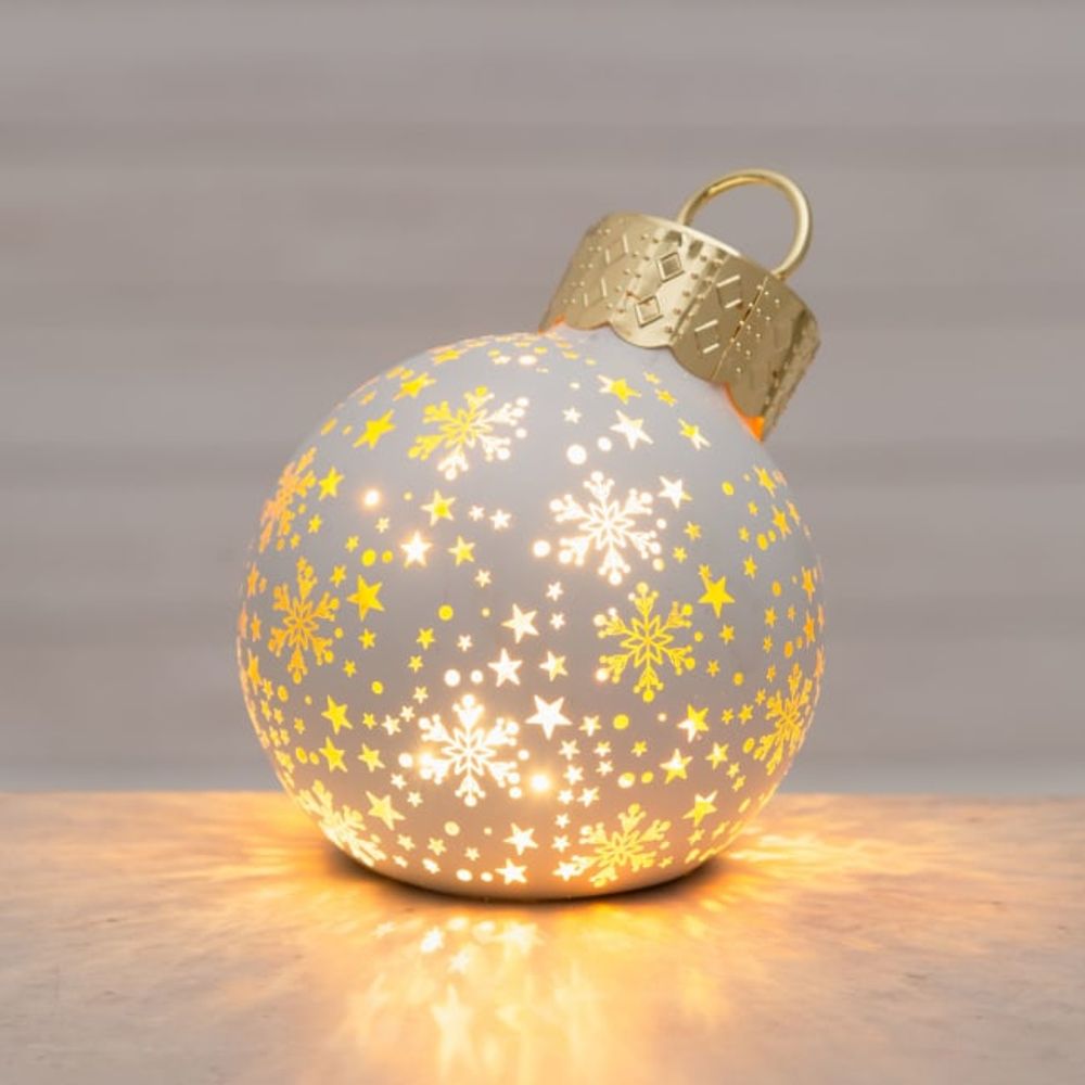 Julekule stående med LED lys 12 cm - Hvit