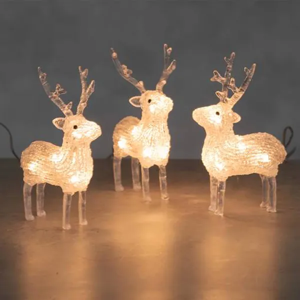Hovedbilde Dekorative Reinsdyr med LEDlys- 3 stk - Høyde 17 cm