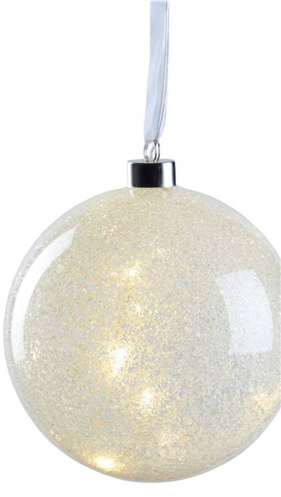 Julekule i glass med ledlys og snøeffekt - 15 cm diameter